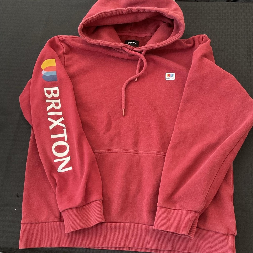 Brixton Hoodie Mens Medium Red Logo Graphic Pullover Fleece Kangaroo Pocket
